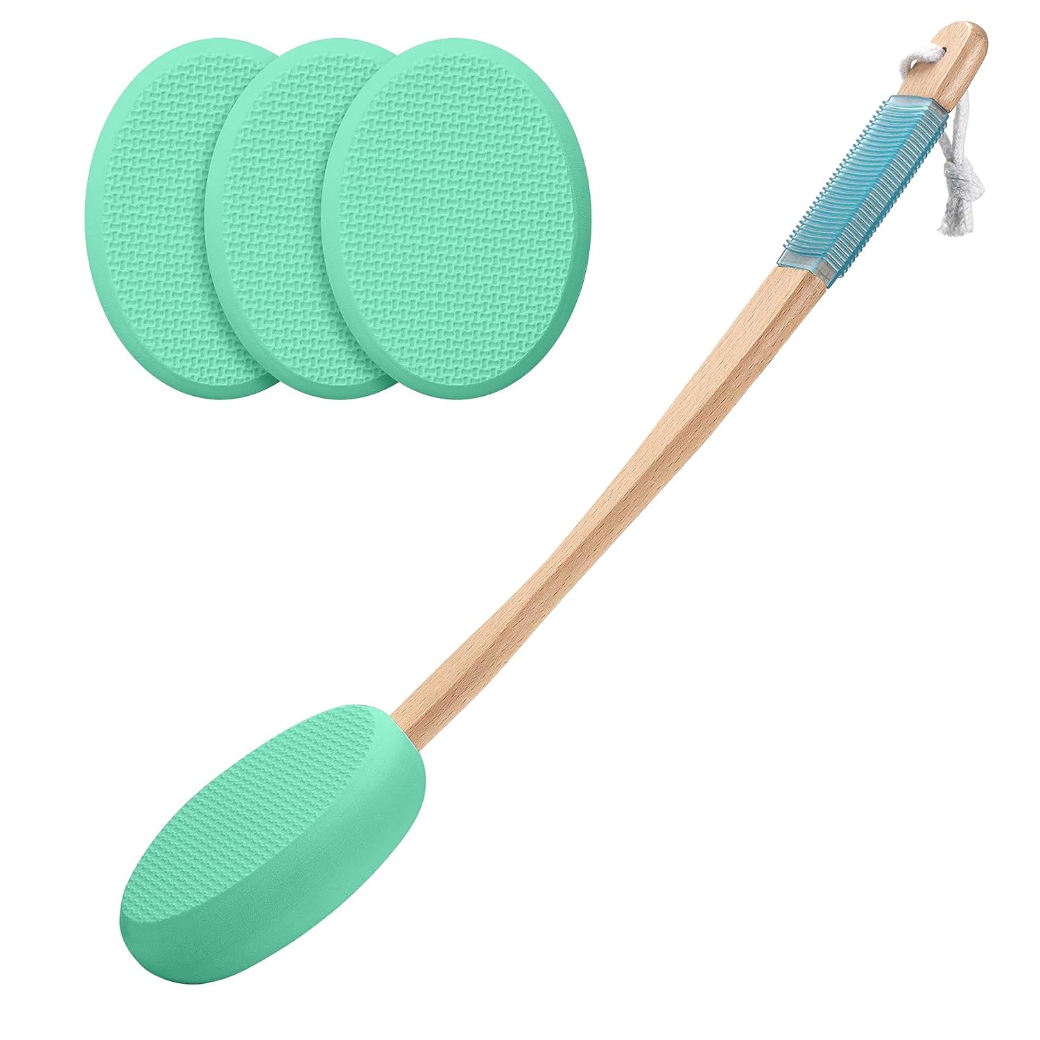 Lotion Applicator for Back, Feet, 4 Replaceable Pads with 1 Long Handled, Back Lotion Applicator for Elderly, Women, Apply Cream Medicine Skin Cream Moisturizer Sunscreen Tanner, Green