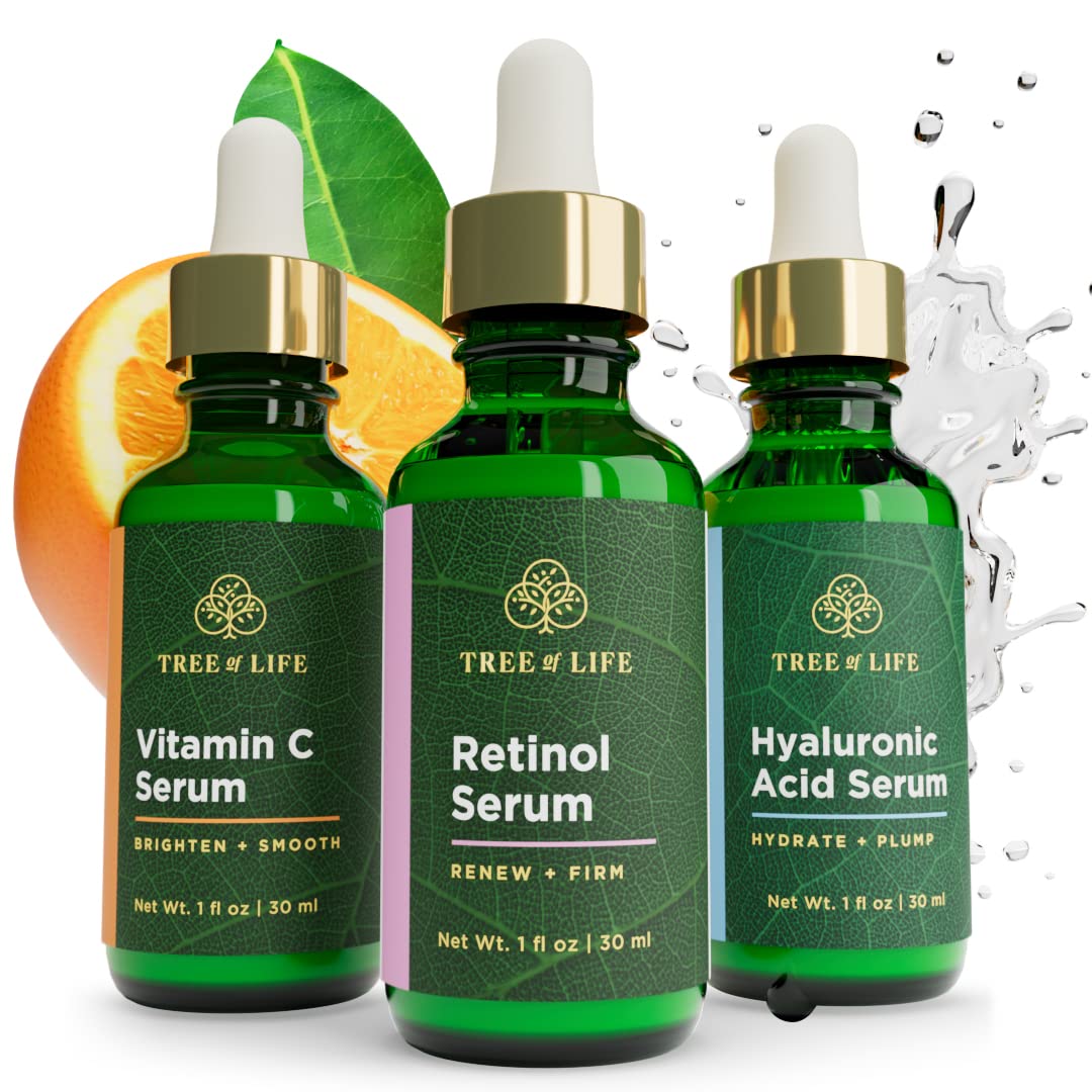 Vitamin C, Retinol and Hyaluronic Acid Serum Trio for Brightening, Firming, & Hydrating