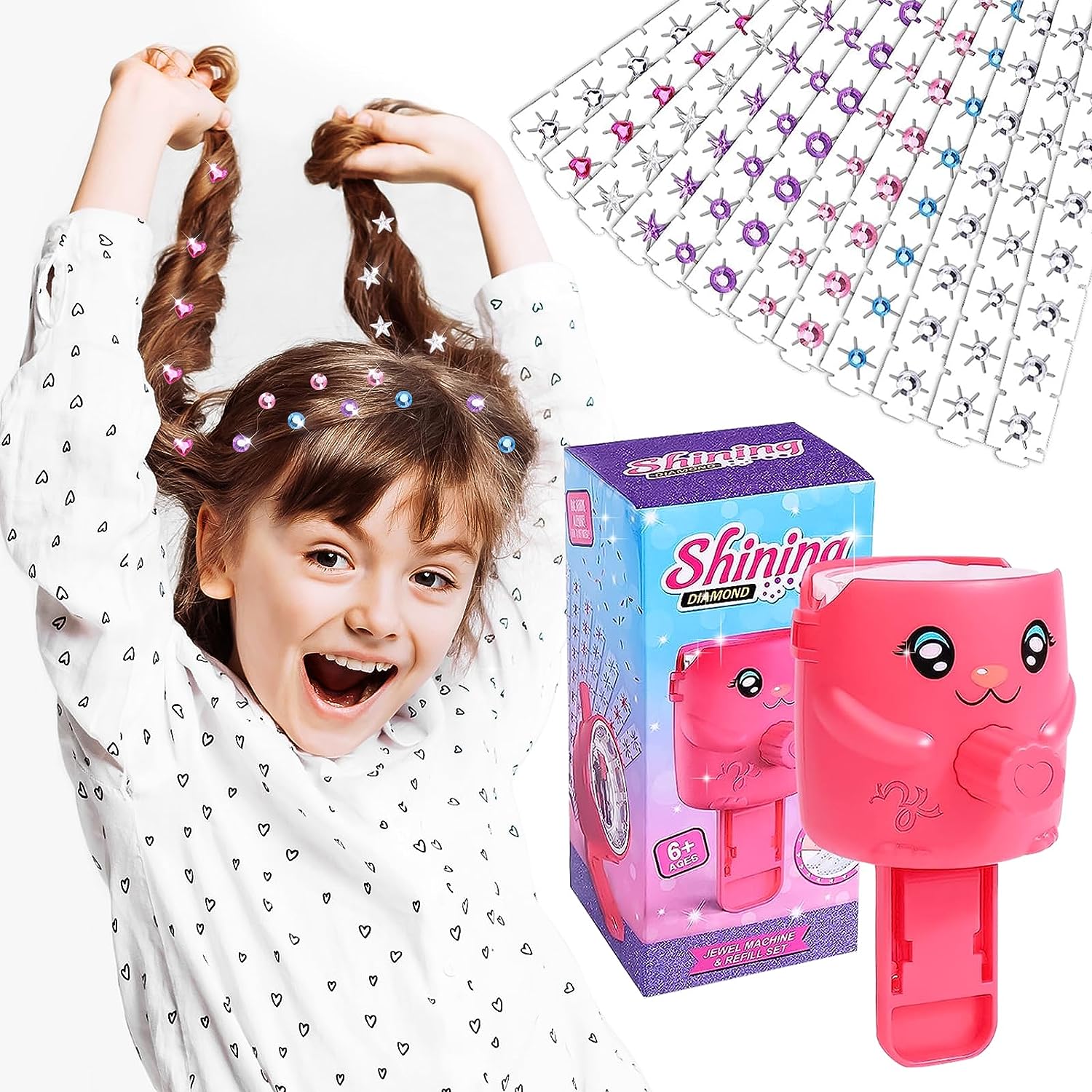 Kit with Rhinestones, Hair Gem Stamper Hair Jewels Stamper, Bling Bling Hair Bedazzler, Women and Girls Hair Styling Tool with 120 Colorful Hair Diamonds